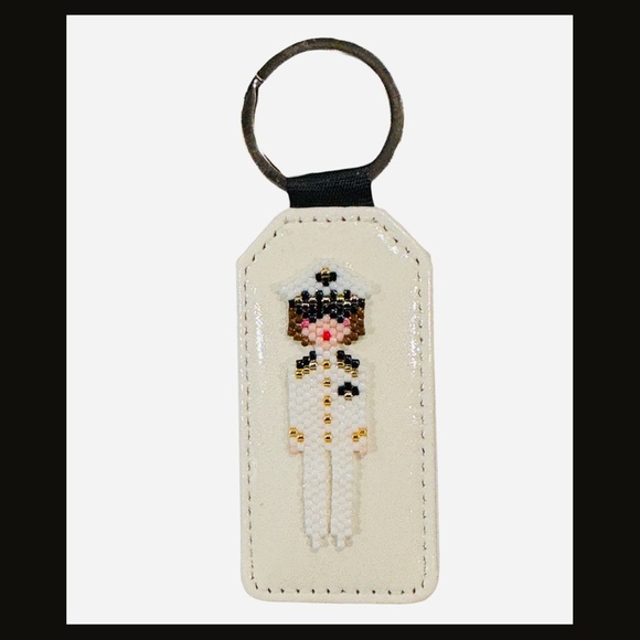 Hand Crafted Accessories - Handcrafted Beaded Keychain with Navy Officer Design